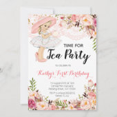 Roze Floral Girl Tea Birthday Party Invitation Kaart (Voorkant)