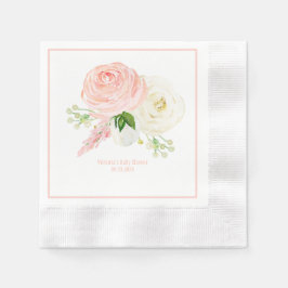 Roze Floral Girl Waterverf Naam Datum Baby shower Servet