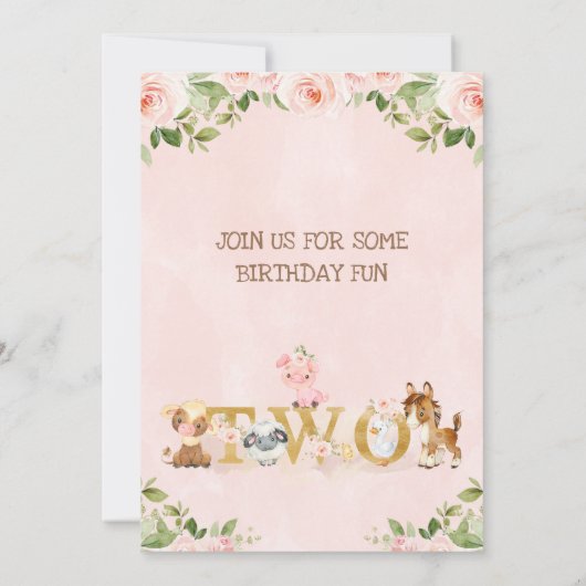 Roze Floral Girls Boerderij 2e verjaardag Kaart (Achterkant)