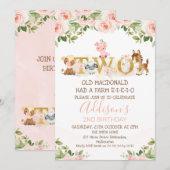 Roze Floral Girls Boerderij 2e verjaardag Kaart (Voorkant / Achterkant)