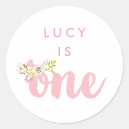 Roze Floral Girls First Birthday Sticker