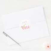 Roze Floral Girls First Birthday Sticker (Envelop)