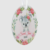 Roze Floral Girls Koala Beer Naam Ornament (voorkant)