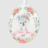 Roze Floral Girls Koala Beer Naam Ornament (voorkant)