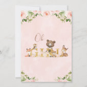 Roze Floral Girls Woodland Veronderd Baby shower Kaart (Achterkant)