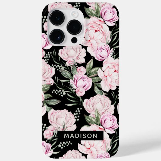 Roze Floral Girly Pattern, gepersonaliseerd Case-Mate iPhone Case (Achterkant)