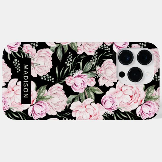 Roze Floral Girly Pattern, gepersonaliseerd Case-Mate iPhone Case (Achterkant (horizontaal))