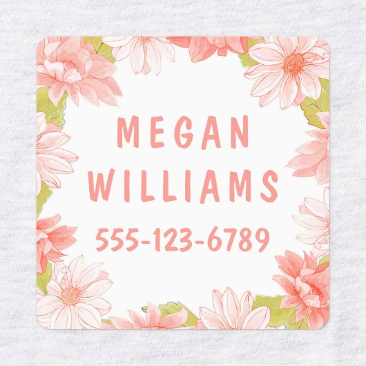 Roze Floral Girly Persoonlijke benaming Kleding Labels (Design 2)