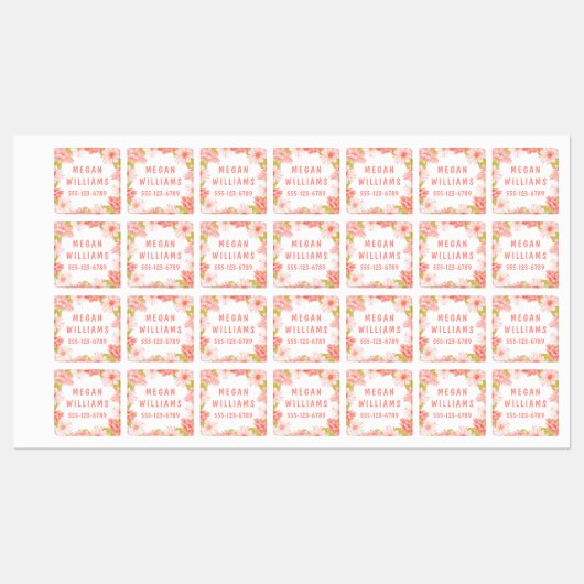 Roze Floral Girly Persoonlijke benaming Kleding Labels (Vel)