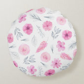 Roze Floral Girly  voor haar Rozen bloemen Rond Kussen (Achterkant)