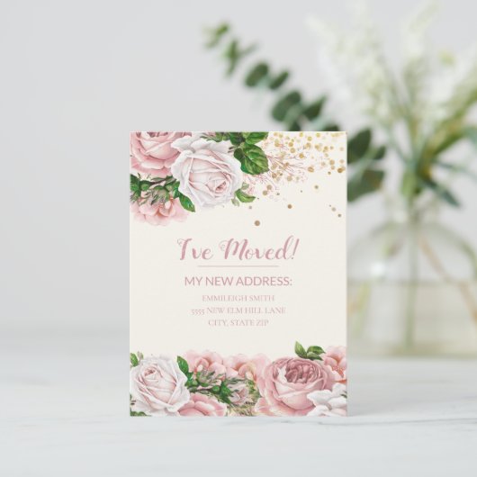 Roze  Floral Glitter Briefkaart (Staand voorkant)