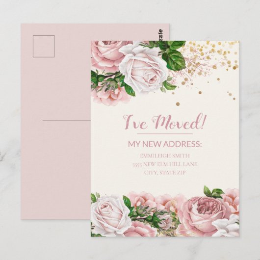 Roze  Floral Glitter Briefkaart (Voorkant / Achterkant)