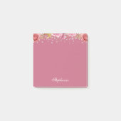 Roze Floral Glitter Custom Name Post-it® Notes (Voorkant)
