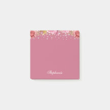 Roze Floral Glitter Custom Name