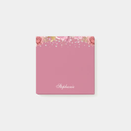 Roze Floral Glitter Custom Name Post-it® Notes