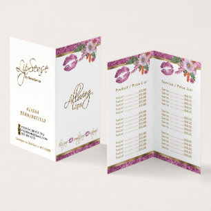 roze Floral Glitter Lip Price and Service Visitekaartje