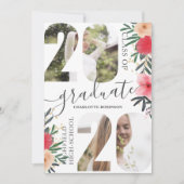 Roze floral glitter script 5 foto 2020 afstuderen kaart (Voorkant)