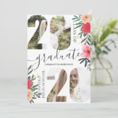 Roze floral glitter script 5 foto 2020 afstuderen kaart (Staand voorkant)