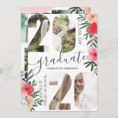 Roze floral glitter script 5 foto 2020 afstuderen kaart (Voorkant / Achterkant)