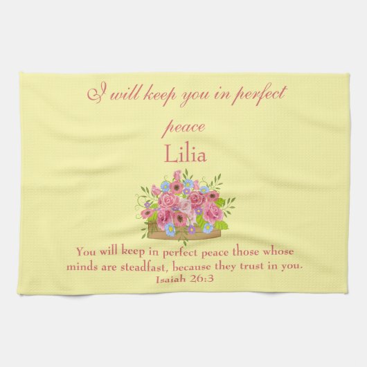 Roze Floral God zal je in volmaakte vrede houden Theedoek (Horizontaal)