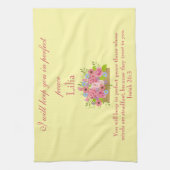 Roze Floral God zal je in volmaakte vrede houden Theedoek (Verticaal)
