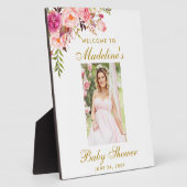 Roze Floral Gold Baby shower Foto Welkom Fotoplaat (Zijkant)