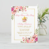 Roze Floral Gold Baby shower Tea Party Invite Kaart (Staand voorkant)