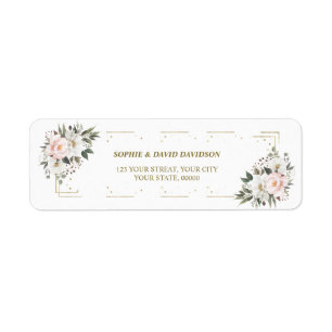 Roze Floral Gold Baptism Return Address Etiket