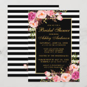 Roze Floral Gold Black Bridal Shower Kaart (Voorkant / Achterkant)