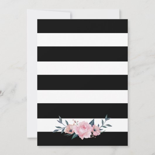 Roze Floral Gold Black Stripes Vrijgezellenfeest Kaart (Achterkant)