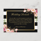 Roze Floral Gold Black Stripes Weddenschap - Gegev Informatiekaartje (Voorkant)