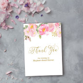 Roze Floral Gold Calligrafie Hartelijk dank Informatiekaartje
