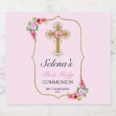 Roze Floral Gold Cross 1st Community Sparkling Wijnetiket (Enkel label)