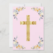 Roze Floral Gold Cross 1st Heilige Communie Kaart (Achterkant)