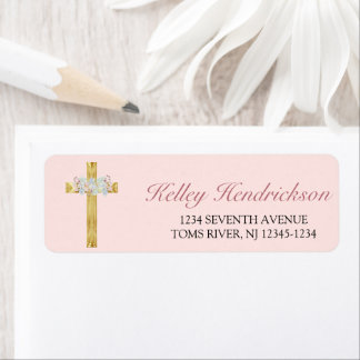 Roze Floral Gold Cross First Community Adres Etiket