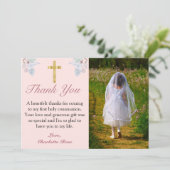 Roze Floral Gold Cross First Community Bedankkaart (Staand voorkant)