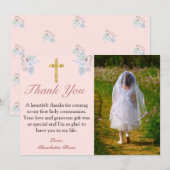 Roze Floral Gold Cross First Community Bedankkaart (Voorkant / Achterkant)