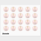  roze Floral Gold Cross First Community Ronde Sticker (Vel)