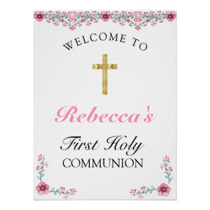 Roze Floral Gold Cross First Community Welkom Perfect Poster