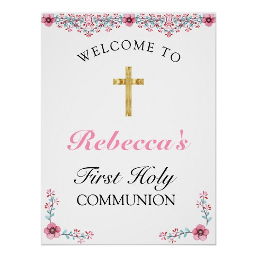 Roze Floral Gold Cross First Community Welkom Perfect Poster (Voorkant)