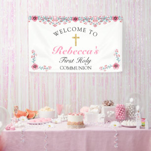 Roze Floral Gold Cross First Community Welkom Spandoek