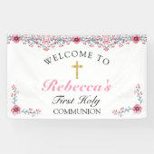 Roze Floral Gold Cross First Community Welkom Spandoek (Horizontaal)