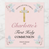 roze Floral Gold Cross First Community Wijn Etiket (Enkel label)