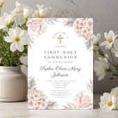 Roze Floral Gold Cross Religieuze Eerste Communie Kaart