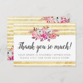 Roze Floral & Gold Glam Modern Stripe Hartelijk da Bedankkaart (Voorkant / Achterkant)