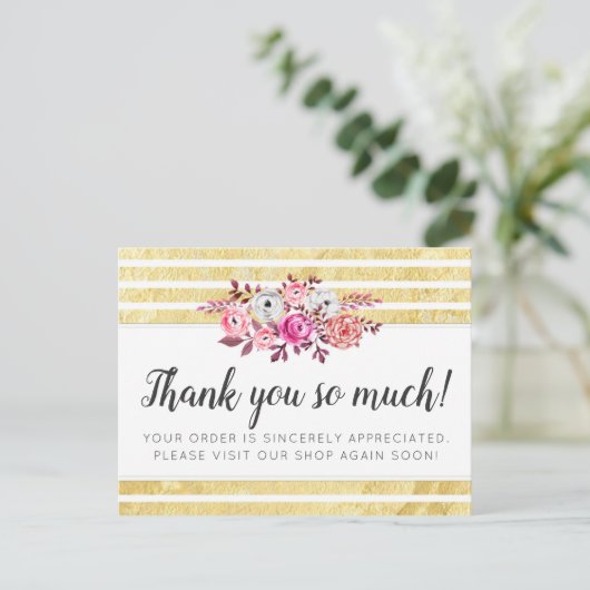 Roze Floral & Gold Glam Modern Stripe Hartelijk da Briefkaart (Staand voorkant)
