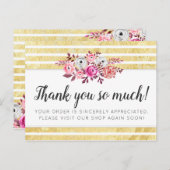 Roze Floral & Gold Glam Modern Stripe Hartelijk da Briefkaart (Voorkant / Achterkant)