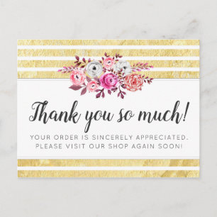Roze Floral & Gold Glam Modern Stripe Hartelijk da Briefkaart