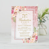Roze Floral Gold Glitter Nursing School Afstuderen Kaart (Staand voorkant)