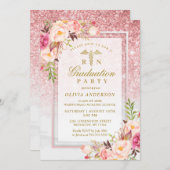 Roze Floral Gold Glitter Nursing School Afstuderen Kaart (Voorkant / Achterkant)
